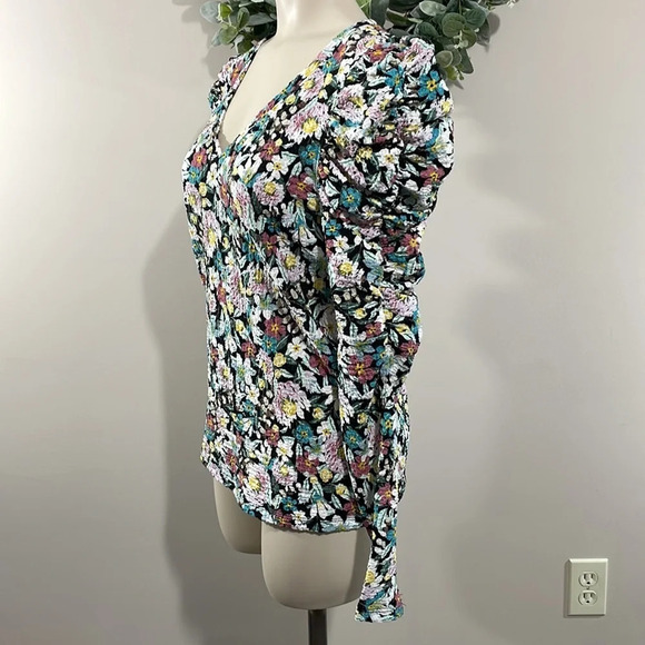 NWT LOFT Floral Shirred Puff Sleeve Top M - Picture 4 of 16